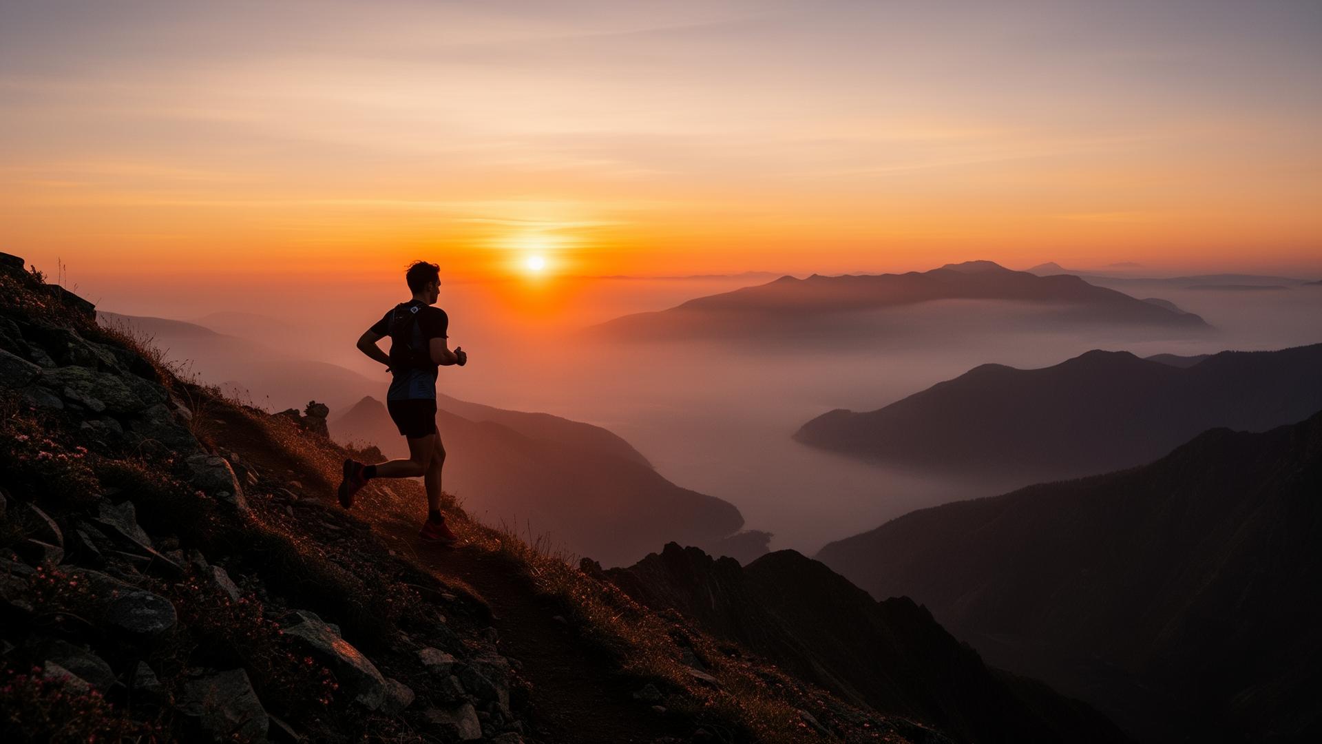 Corredor em trilha ao amanhecer simbolizando evolução e superação