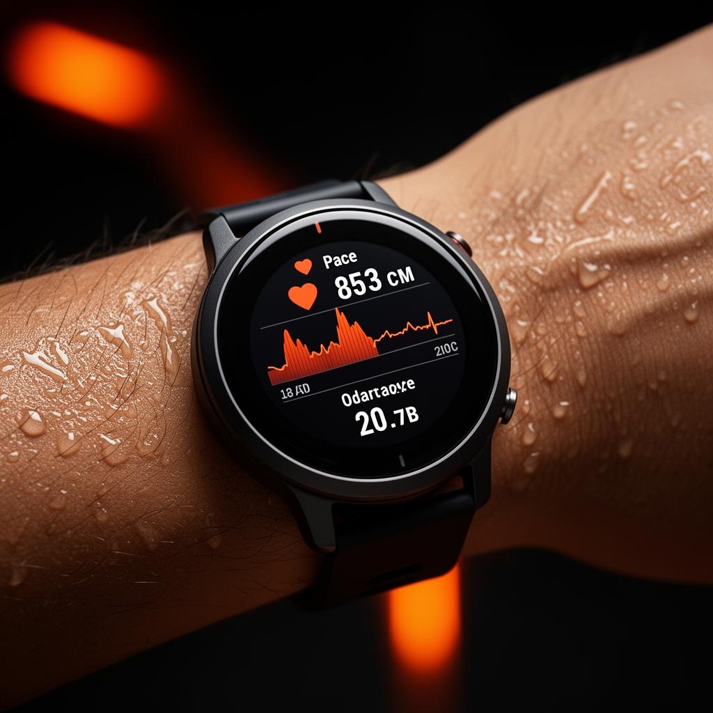 Relógio fitness mostrando métricas de treino integradas ao Strava